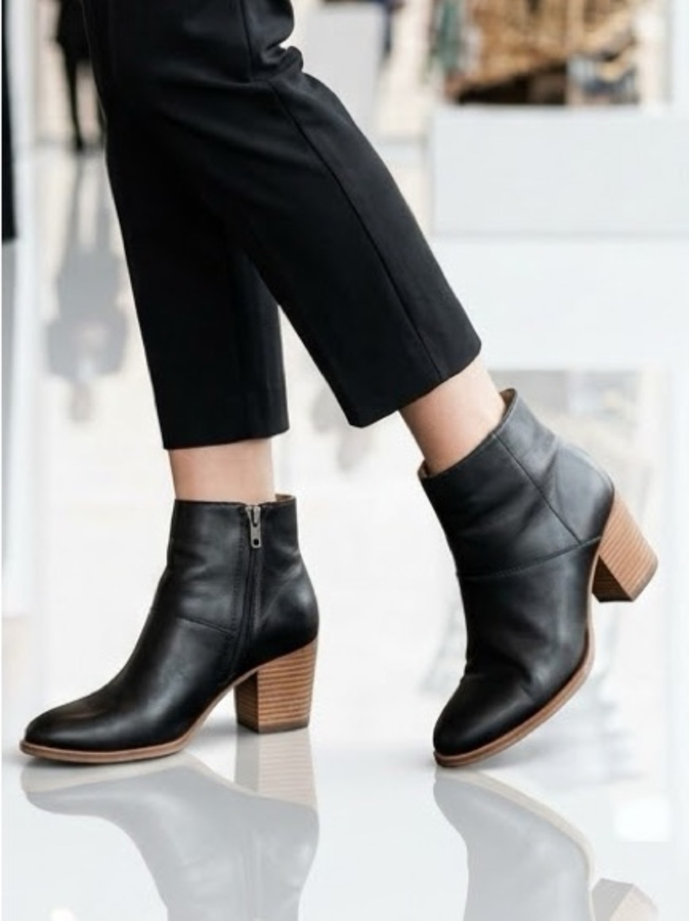 Madewell Rosie Ankle Boots Women Sz 6 Black Leather Side Zip Timeless Minimalist
